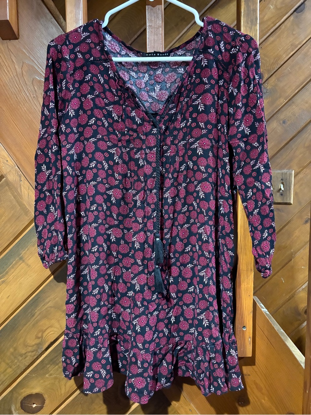 Haute Monde Black Dress with Rose-Red Floral Print
